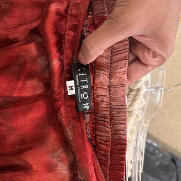 vtg Citron Santa Monica Red Silk Blend Art Print Wide Leg Pants Medium - Picture 8 of 12